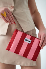 Plat toilettasje dikke streep - Roze rood