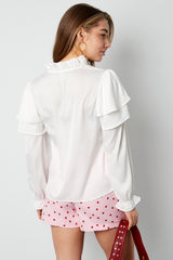 Polyester Vrouwen Lange Mouw Top Met Plooien V-Hals