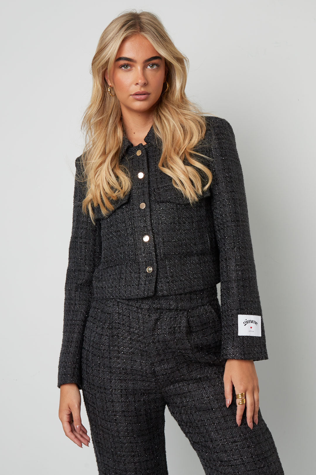 Woven Polyester Fiber Women's Jacket Elegant Checkered Statement