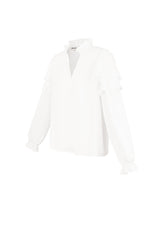 Polyester Vrouwen Lange Mouw Top Met Plooien V-Hals