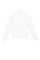 Polyester Vrouwen Lange Mouw Top Met Plooien V-Hals