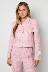 Woven Polyester Fiber Women's Jacket Elegant Checkered Statement