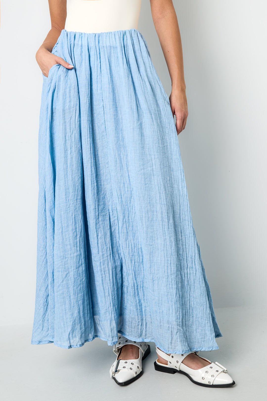 Geweven Polyestervezel Vrouwen Maxi Rok Casual Solide Kleur