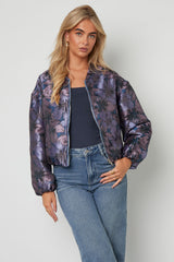 Woven Polyester Fiber Women's Bomber Jacket Casual Floral Print