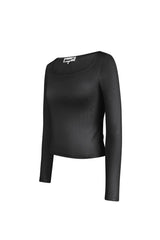 Polyester Women's Long Sleeve Crop Top Square Neckline Bodycon Fit