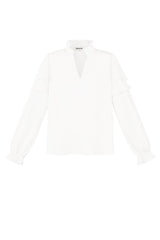 Polyester Vrouwen Lange Mouw Top Met Plooien V-Hals
