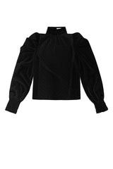 Polyester Vrouwen Lange Mouw Top Puff Sleeve Hoge Hals