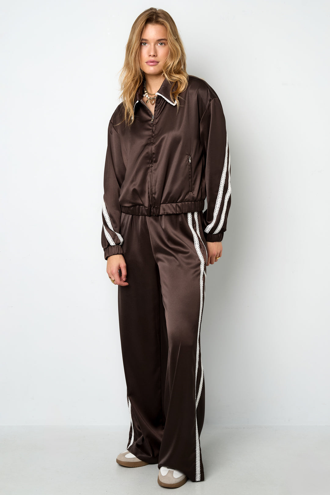 Geweven Polyestervezel Vrouwen Jas Sportief Kleurcontrast 2-delige Set